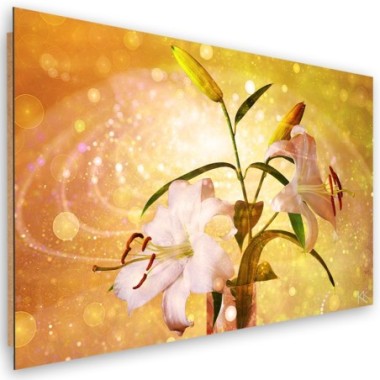 Quadro deco panel, Lily su uno sfondo giallo - 100x70