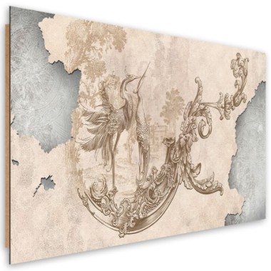 Quadro deco panel, Uccelli e foglie su un affresco...