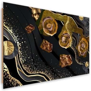 Quadro deco panel, Asstrazione di volti dorati - 100x70
