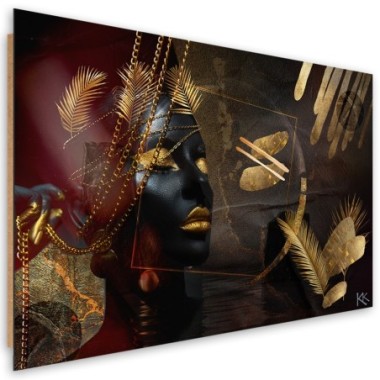 Quadro deco panel, African Woman Gold Abstraction -...