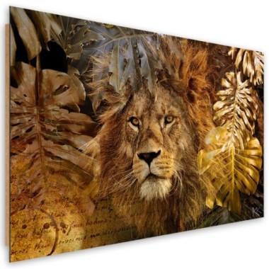 Quadro deco panel, Leone e foglie dorate - 100x70
