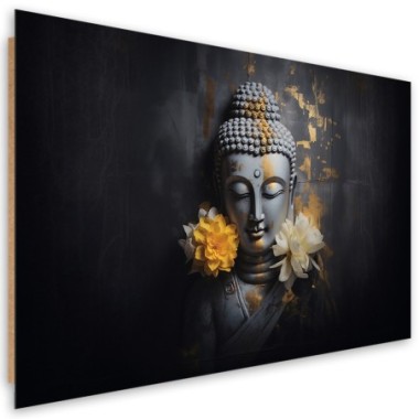 Deco panel picture, Grey Buddha and flowers - 100x70