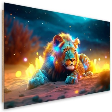 Deco panel print, Neon Lion Abstract Nature - 100x70