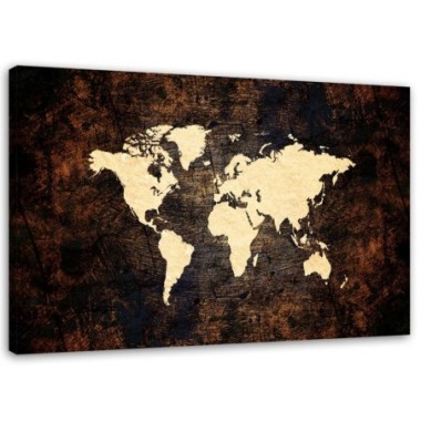 Stampa su tela, Mappa del mondo marrone - 100x70