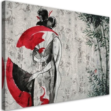Quadro su tela, Geisha giapponese con un fan - 100x70