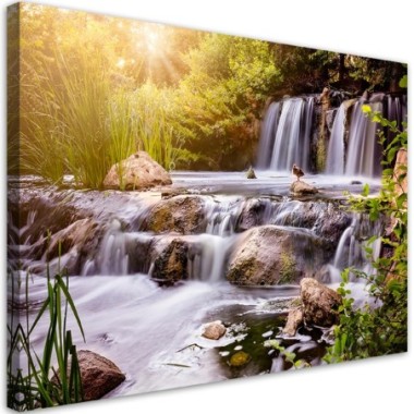 Quadro su tela, Cascata alla natura del tramonto -...
