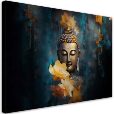 Canvas print, Buddha and golden flowers - 100x70