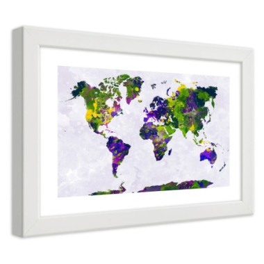 Quadro con cornice, Mappa del mondo dipinta - 100x70