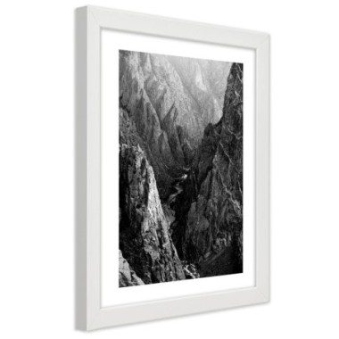 Quadro con cornice, Paesaggio montano in bianco e...