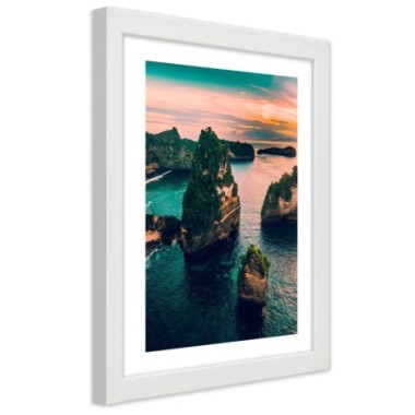 Quadro con cornice, Rocce in un oceano turchese -...
