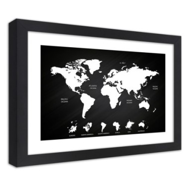 Quadro con cornice, Mappa del mondo e continenti in...