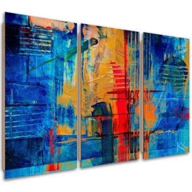 Quadro deco panel 3 paneli, Mano di astrazione blu...