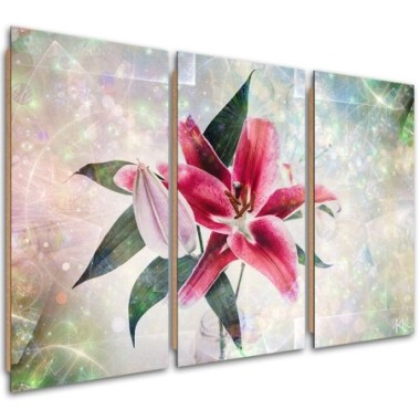 Quadro deco panel 3 paneli, Lily rosa - 90x60