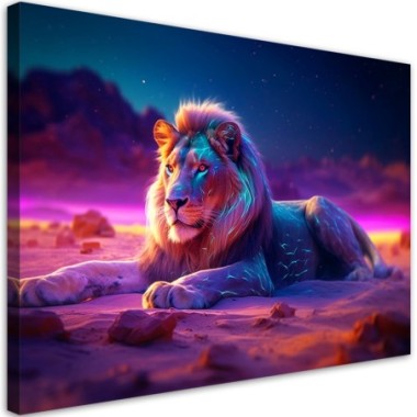 Quadro su tela, Leone Natura Animale Neon - 90x60