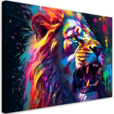 Quadro su tela, Leone astrazione neon - 90x60