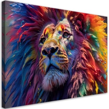 Quadro su tela, Leone neon Africa AI - 90x60