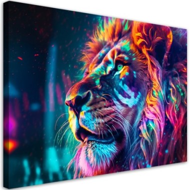 Quadro su tela, Neon Animale Leone Ai - 90x60