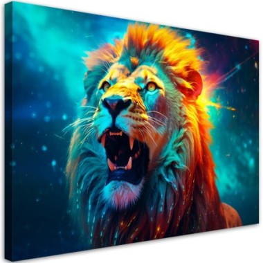 Quadro su tela, Leone al neon astratto AI - 90x60