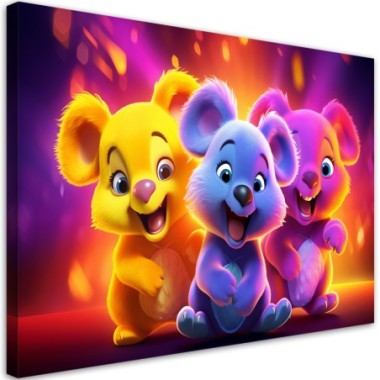Canvas print, Baby bears neon - 90x60