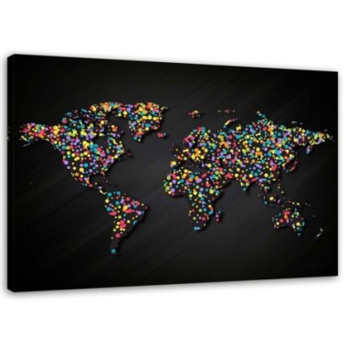 Stampa su tela, Mappa del mondo con punti colorati -...