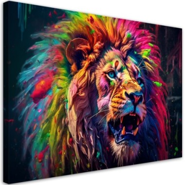 Quadro su tela, Leone al neon colorato - 100x70
