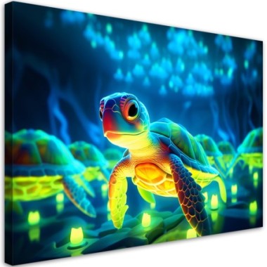 Canvas art print, Turtle underwater neon - 100x70