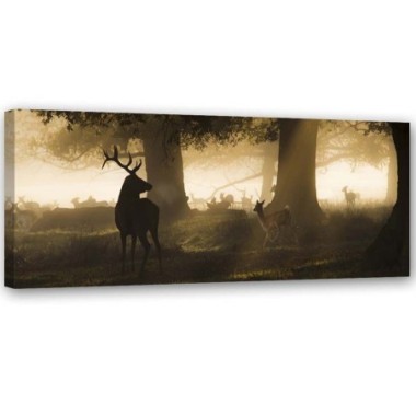 Stampa su tela, Cervi nella nebbia - 150x50