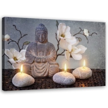 Quadro su tela, Pietra di fiori grigi di Buddha -...