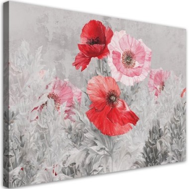 Quadro su tela, Poppies rossi su un prato grigio -...