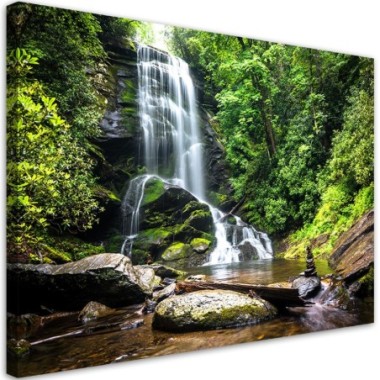 Quadro su tela, Cascata nella foresta verde - 120x80