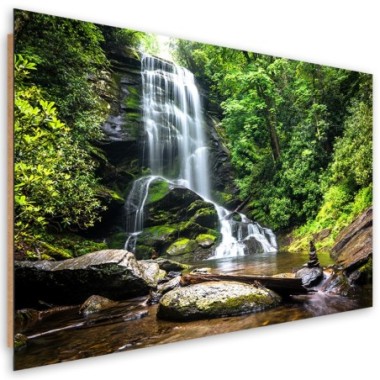 Quadro deco panel, Cascata nella foresta verde - 120x80