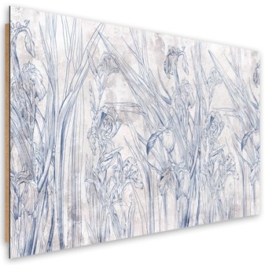 Quadro deco panel, Contorni blu di fiori - 120x80