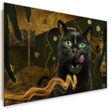 Quadro deco panel, Abstrazione d'oro del gatto nero...