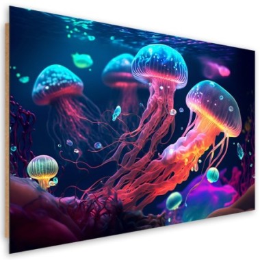 Deco panel print, Neon sea jellyfish - 120x80