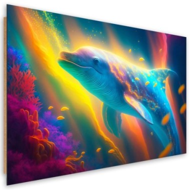 Deco panel print, Neon whale - 120x80