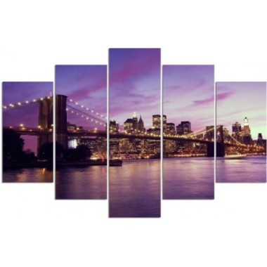 Stampa su tela 5 parti, Manhattan al tramonto - 100x70