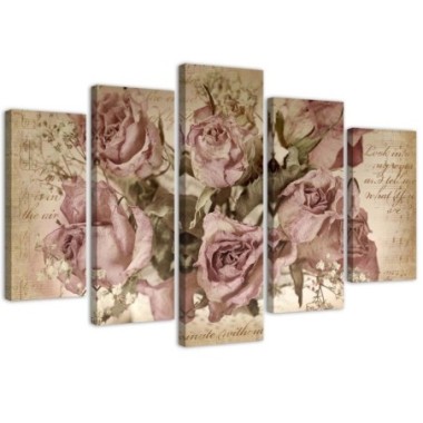 Stampa su tela 5 parti, Rose e note - 100x70