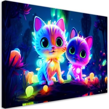 Canvas art print, Colorful cats neon - 100x70