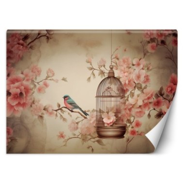 Wallpaper, Bird on branch vintage - 254x184