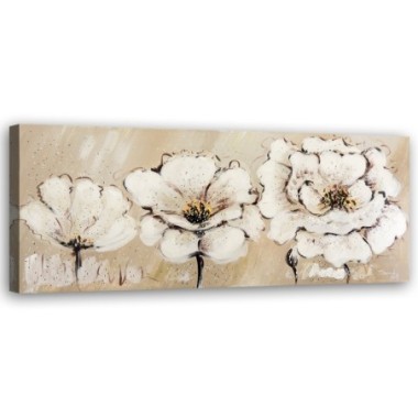 Quadro su tela, Fiori beige dipinti - 150x50