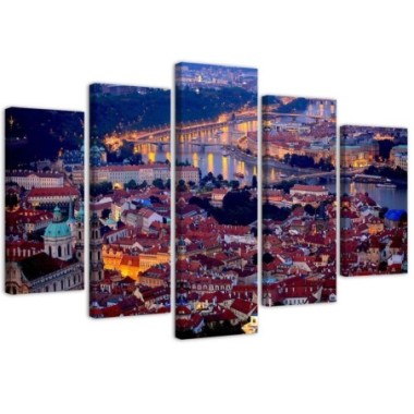Quadro su tela 5 paneli Ponti della cittÃ  di Praga...