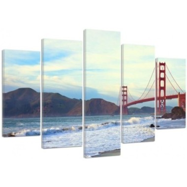 Quadro su tela 5 paneli New York Golden Gate - 100x70