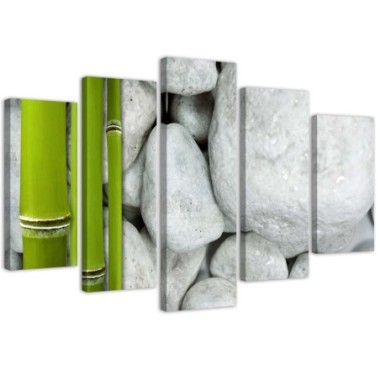 Quadro su tela 5 paneli Zen Stones Bamboo Spa - 100x70