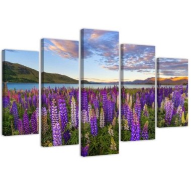 Quadro Multipannello Fiori del Lago della Lavanda -...