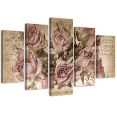 Quadri Quadro 5 pezzi Stampa su tela Fiori di rose...