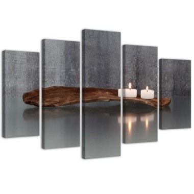 Quadro su tela 5 paneli Zen Spa Candle Wood - 100x70