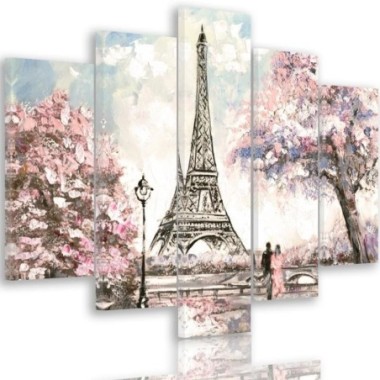 Quadri Quadro 5 pezzi Stampa su tela Torre Eiffel di...