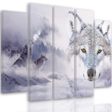 Quadri Quadro 5 pezzi Stampa su tela Wolf Fog Forest...