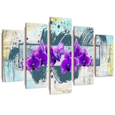 Quadro deco panel 5 parti, Fiori viola - 100x70