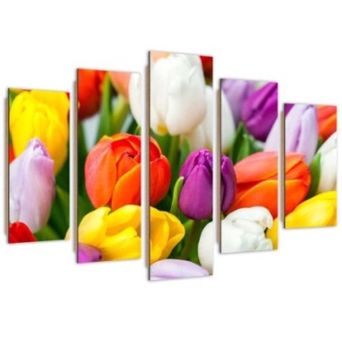 Quadro deco panel 5 parti, Tulipani colorati - 100x70